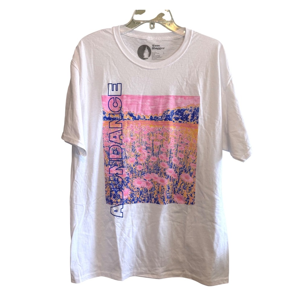 Tree Hugger Unisex Floral Abundance Casual Crew Graphic Nature Tee White Large
